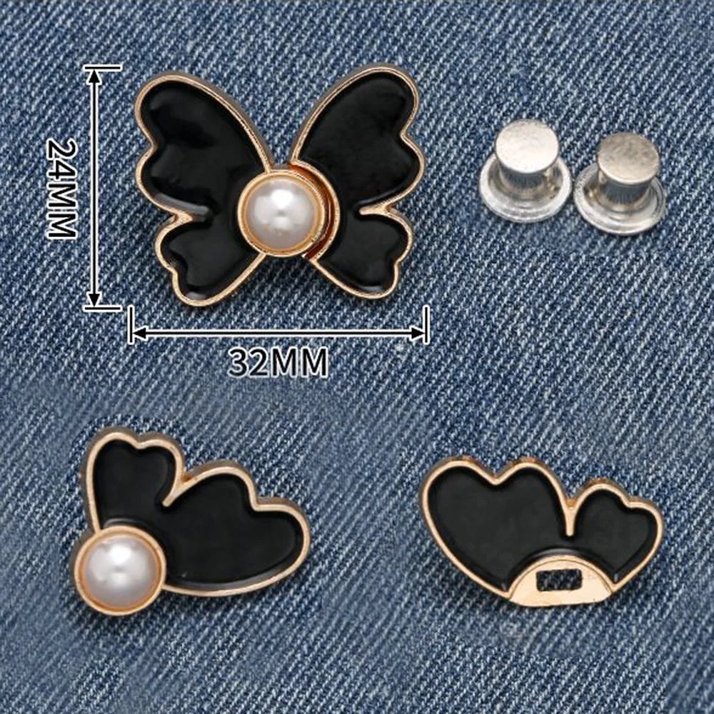 Pearl Butterfly Adjustable Pant Waist Tightener Jeans Alloy Button No Sewing Required Easy To Install Accessory Pins Buttons