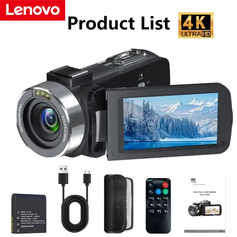 Lenovo 4K 80MP Camcorder 18X Digital Zoom YouTube Video Camera with 3.0 Inch Flip Screen, Vlogging Camera WiFi Connection