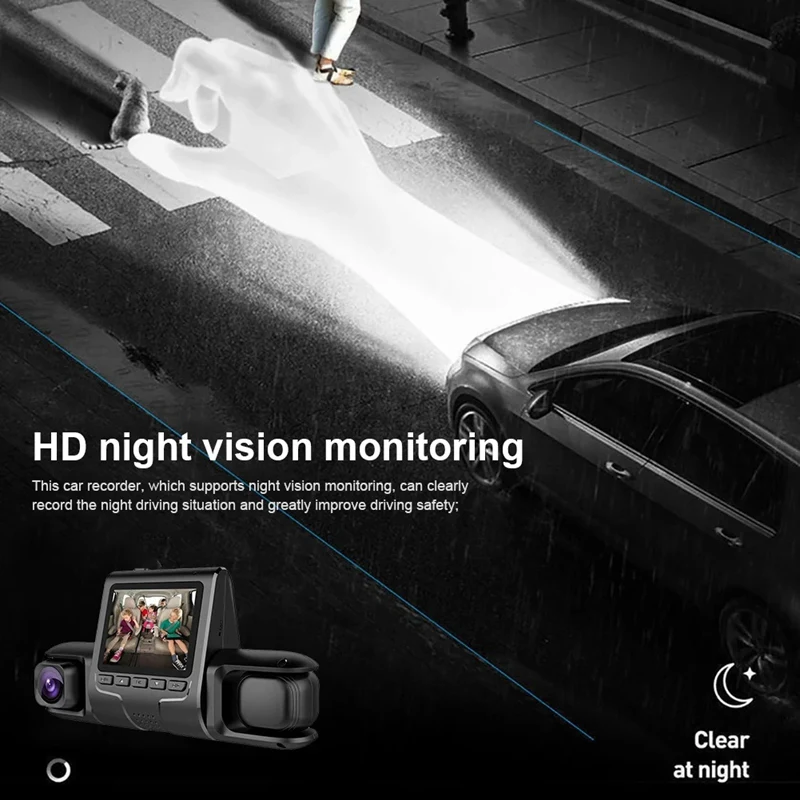 Câmera DVR para carro com 3 lentes de câmera DVR para carro Câmera de lente dupla Plástico preto 24H Monitoramento de estacionamento Dashcam