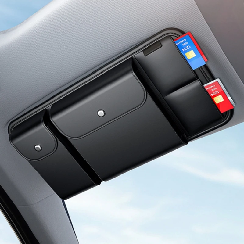 TazerApex Auto-Sonnenblenden-Organizer Universelle Sonnenblenden-Aufbewahrungstasche PU-Leder Multi-Taschen Auto-Aufbewahrungstasche Brillenetui