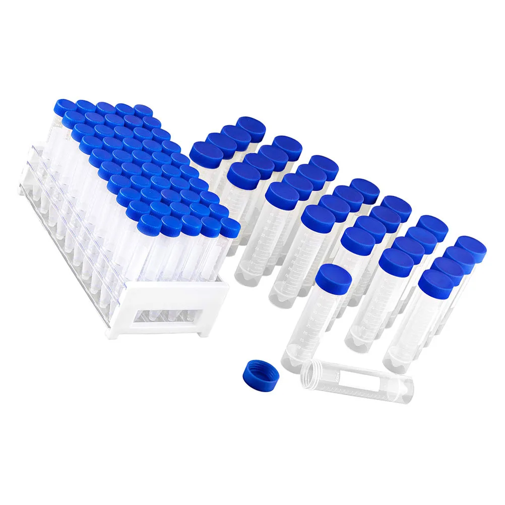 

81Pcs Plastic Test Tubes Set Large Capacity Transparent Disposable Tubes with Lids Detachable Rack Science Experiment Equipment