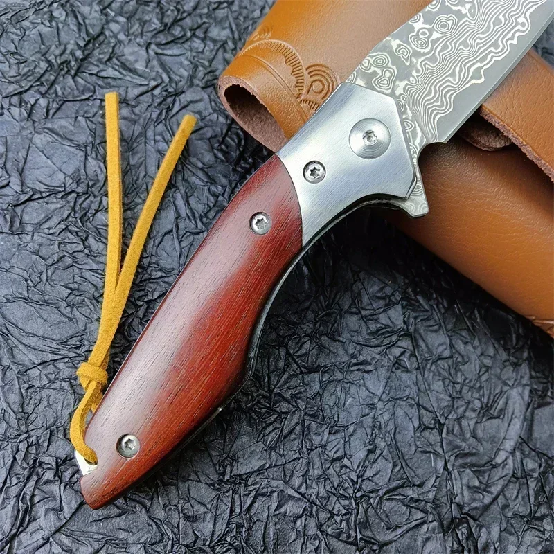 Nuovo VG10 Acciaio di Damasco Cucina Giapponese Coltello da Frutta Caccia da Campeggio Pieghevole Coltello da Tasca di Sopravvivenza Tattico EDC Gear Manico in Legno