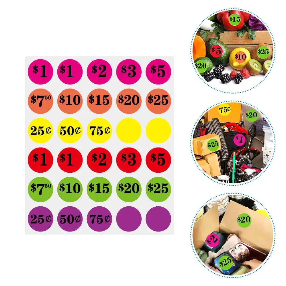 

50 Sheets Colorful Price Tag Stickers Round Pre-Priced Decals for Market Shops Sale Pricing Supermarket Supply Stickers