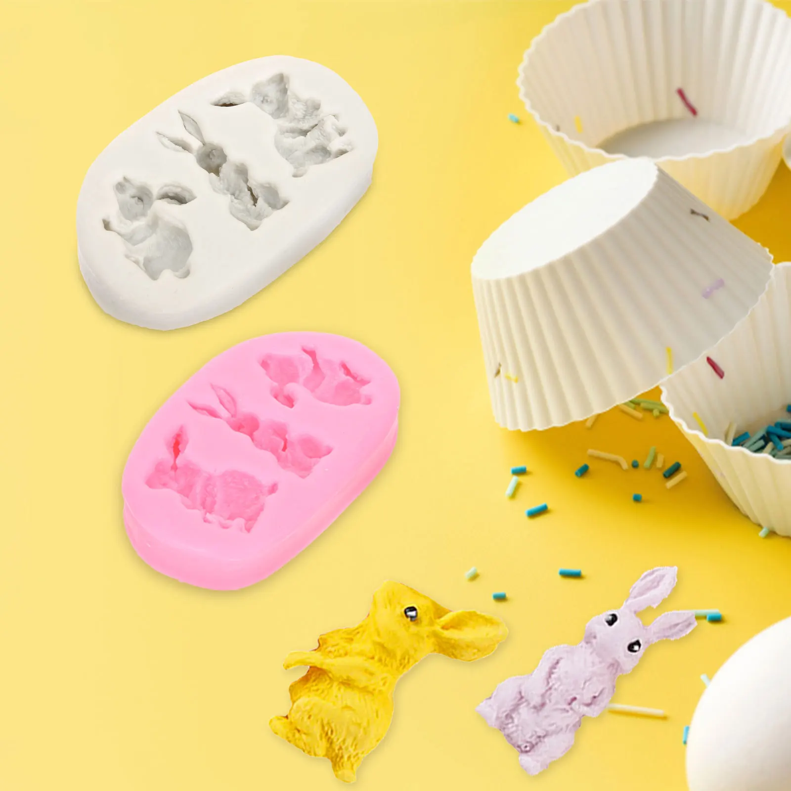 

2Pcs Rabbit Silicone Molds Easter Chocolate Fondant Baking Tools Lovely Bunny Shaped Moulds for Cake Decoration