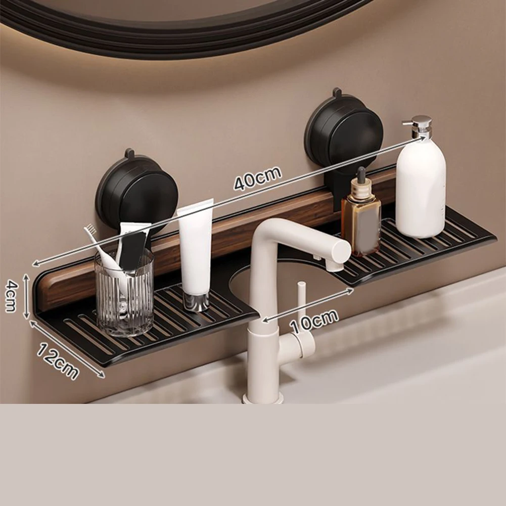 

40cm Stylish Walnut Suction Rack Organizer For Bathroom And Kitchens: Drill-Free Multifunctional Storage