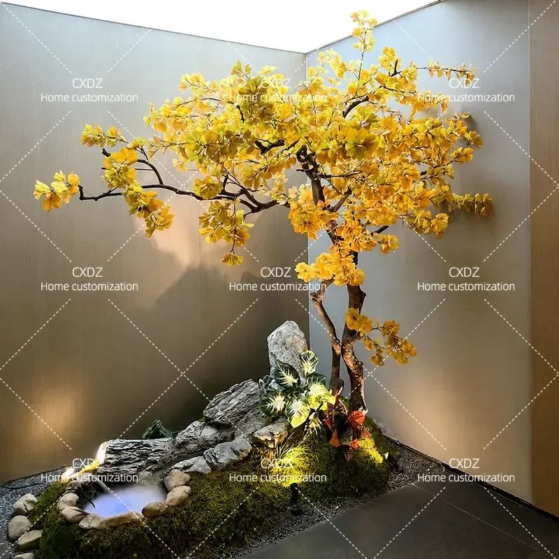 Simulation Ginkgo Tree Artificial Green Plant Fake Tree for Window Decoration Bionic Landscaping Hotel Indoor Outdoor Large
