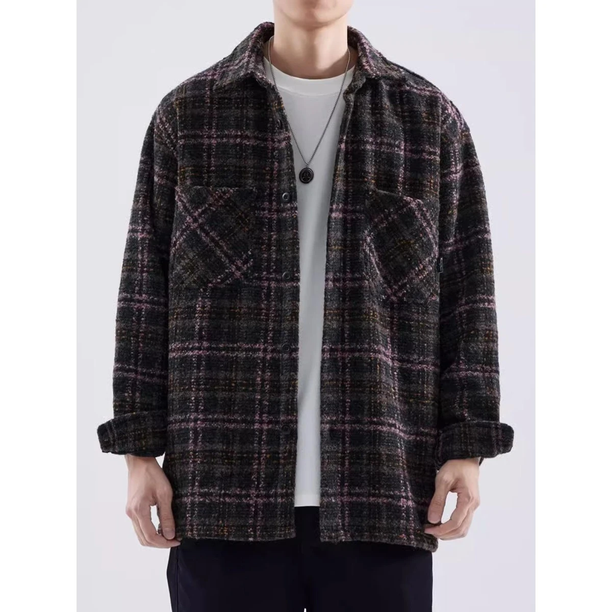 

Осенняя клетчатая мужская куртка в Корейском стиле, повседневная модная одежда 2026, новая брендовая верхняя одежда irt, свободная посадка, не железный прочный полиэстер