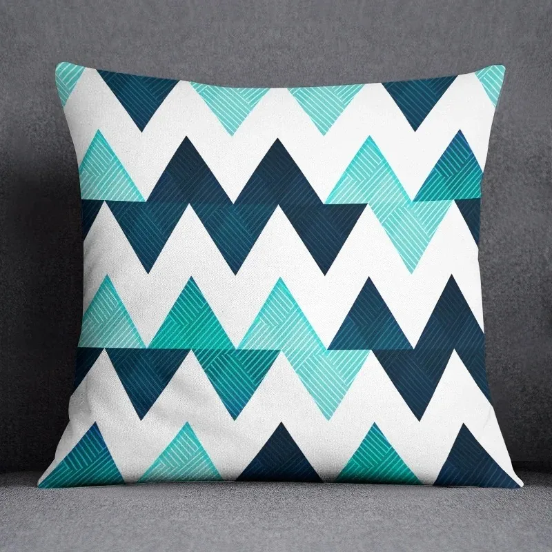 Blue Geometric Pattern Pillowcase Wave Gear Element Cushion Modern Fashion Sofa Decorative Pillow