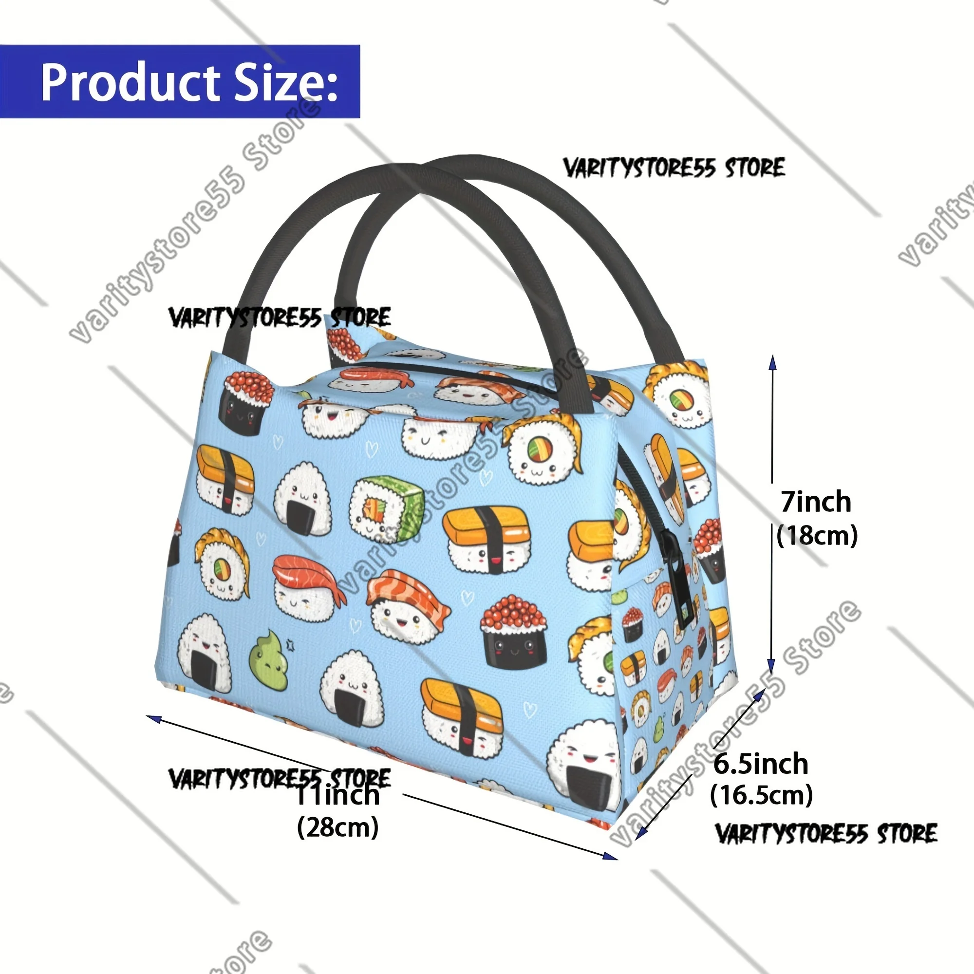 Cute Sushi Portable Reusable Lunch Bag Portable Reusable Cooler Bag Cooler Bag Insulated for Camping Picnic Beach
