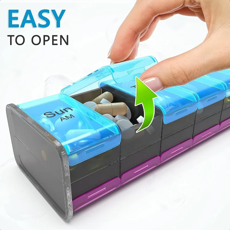 Extra Large Pill Organizer XXL Pill Box 7 Day Weekly Pill Organizer with AM PM Large Compartments Big Pill Case for plements Ju