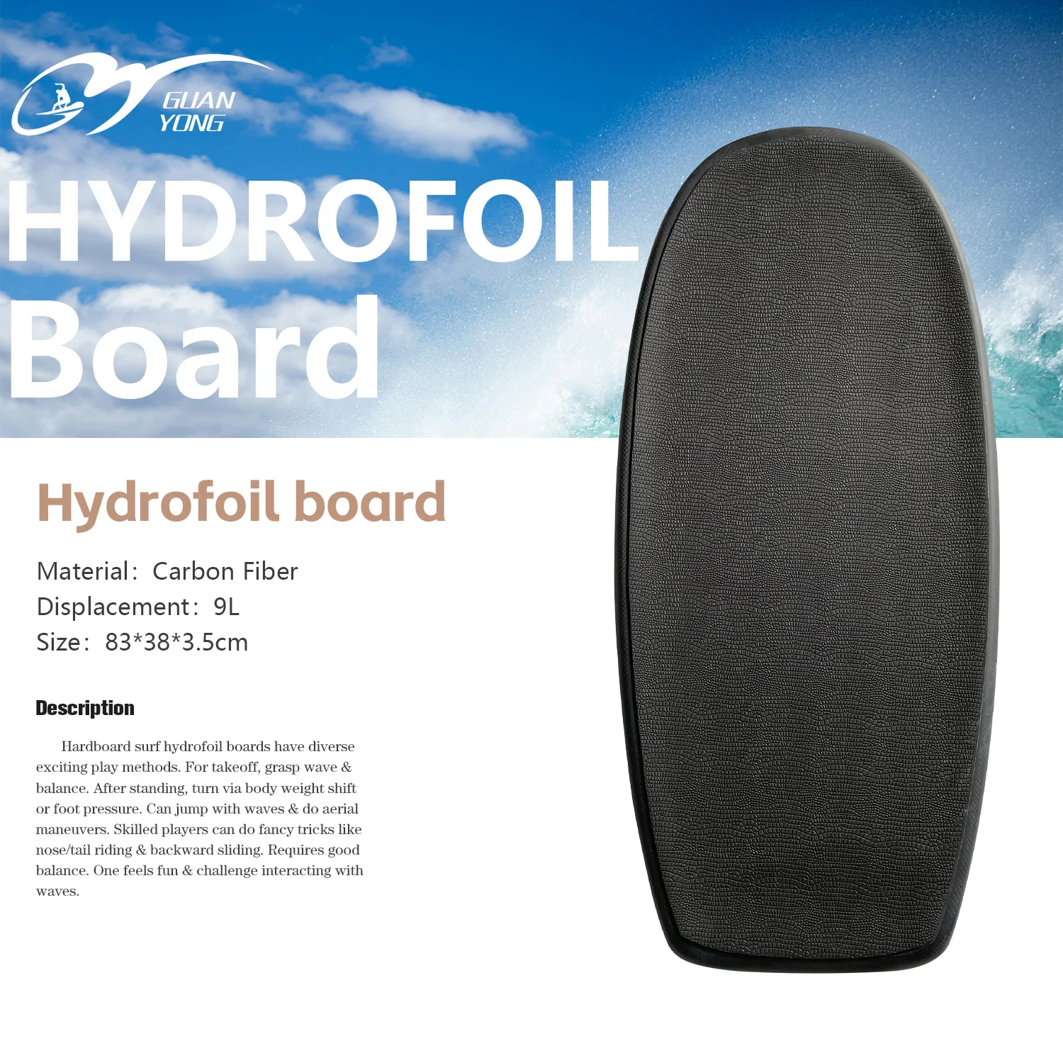 High Performance Carbon Fiber Hydrofoil Board Ultra-Low Price 83CM Small Size Unpowered Board Super Buoyancy Water Surfing