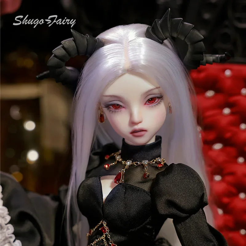 1/4 Bjd Doll Bubo Barly Fantasy Dark Red Eyes Goat Witch Magic Black Robe Lace Vanguard Halter Fishbone Chain Girl Doll Toy Gift