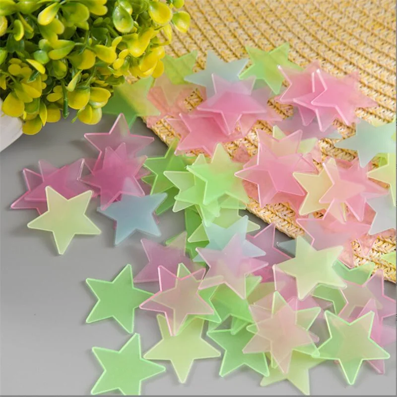 100Pcs/Set Stars Luminous Wall Stickers Glow In The Dark For Kids Baby Room Decoration Decals Colorful Star Home DIY Decor Mural - Detail 1