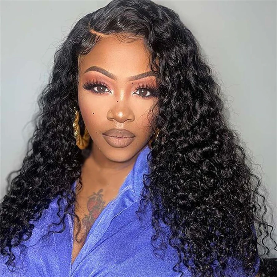 Wig Rambut Asli 40 Inch Model Water Wave Curly 13x4 Tanpa Lem, Wig Frontal Lace HD 13x4 Pre Cut Siap Pakai Model Deep Wave 250%