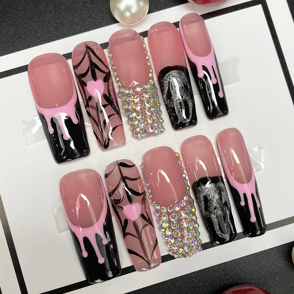 

Hot Selling 10PCS Hand Painted Gel Press on Nails Beautiful Luxury Customized Design Reusable Acrylic Handmade Nails with Glue