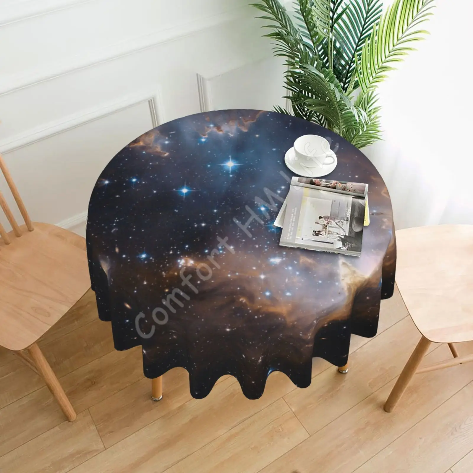Galaxy Stars In Space Round Tablecloth 60 Inch Table Cloths Waterproof Table Covers for Kitchen Party Dinner Table Decoration