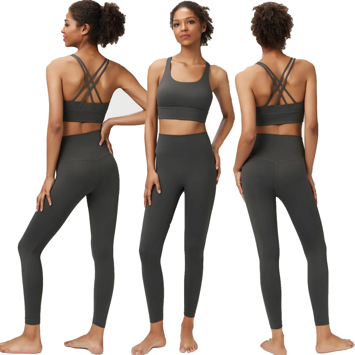 

Women High Strength Yoga Sports sets Naked Feeling Sexy Criss Cross Straps back Shockproof Breathable Running Fitness suits