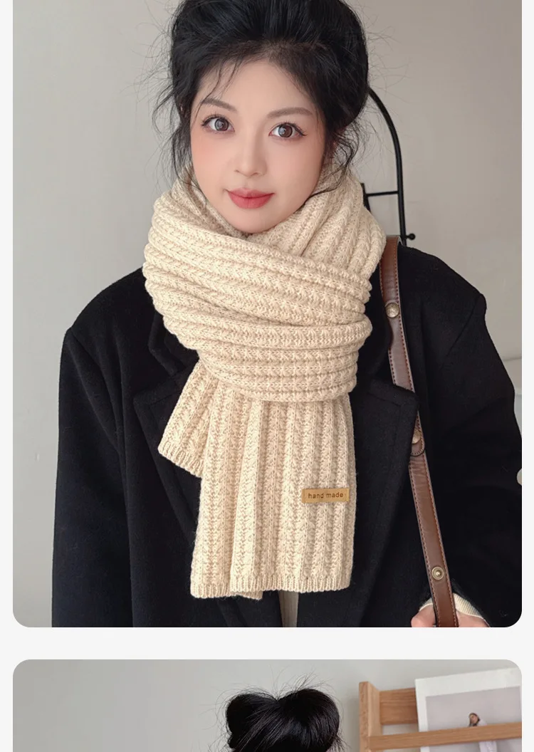 

Простой вязаный шарф для женщин, зимний универсальный красный 2025, милый толстый теплый шарф для шеи для пар, ретро