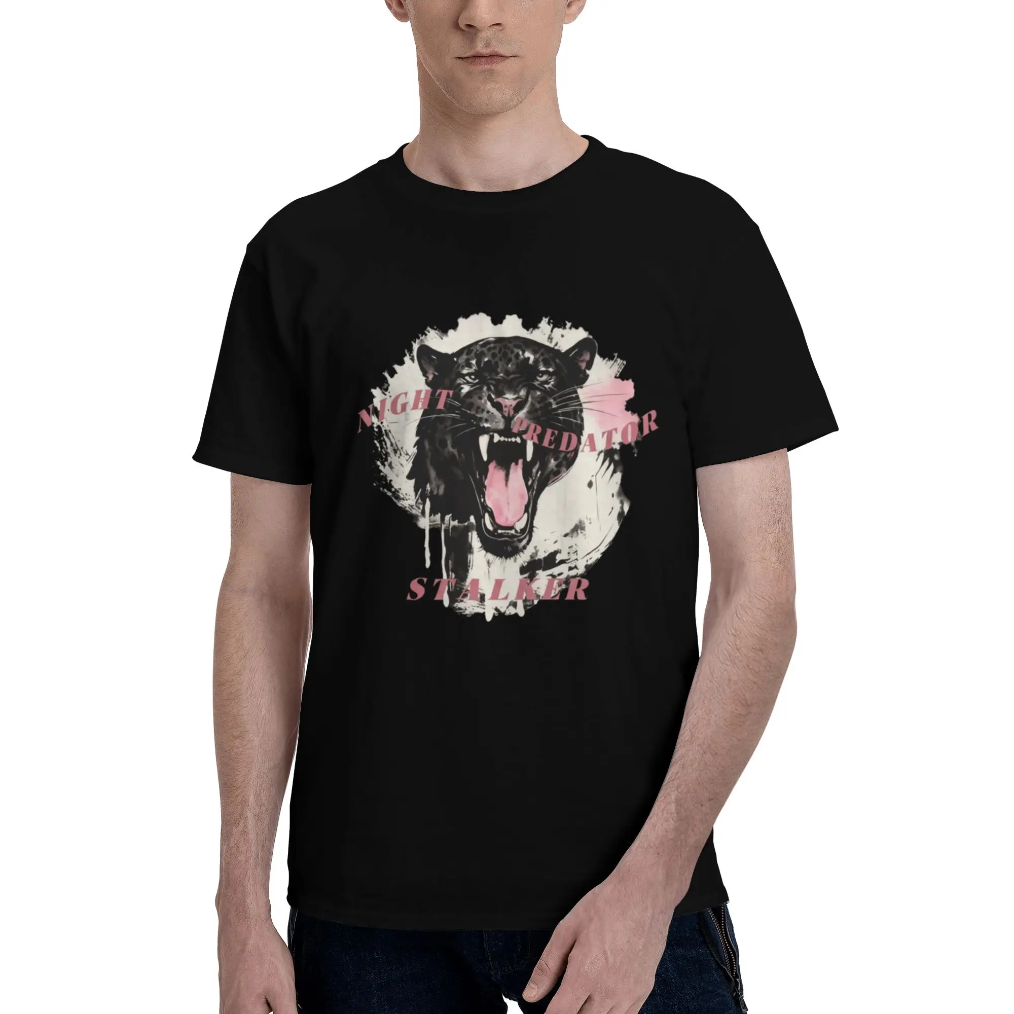 Stalker Ink Splash Black Panther Watercolor Art Men T Shirt Creative Tee Shirt Short Sleeve O Neck Pure Cotton Classic Clothing