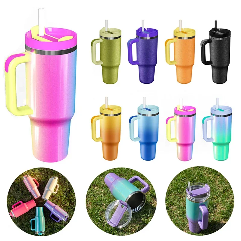 1200ml 40oz Tumbler with Handle Stainless Steel Water Bottle Straw Vacuum Thermos Cup Large Capacity Travel Car Coffee Mug