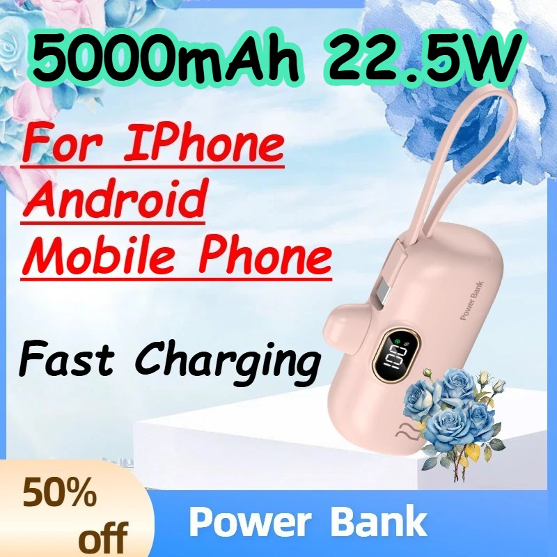 5000mAh 22.5W Fast Charging Capsule Power Bank for IPhone Android Mobile Phone Portable Mini Emergency PowerBank