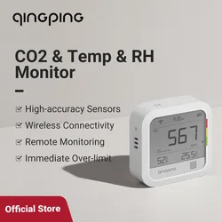 Qingping-Monitoramento Remoto Termômetro, Higrômetro, CO2, Temperatura e Umidade Monitor, Notificação de Alerta Rápido, Recarga