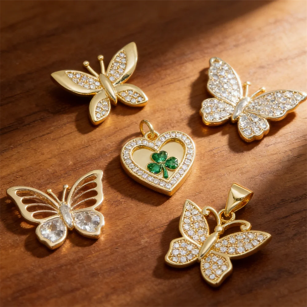 3Pcs Pendants Brass Plated Cubic Zirconia Shiny Butterfly Heart Hollow Charms for DIY Jewelry Necklace Making Bracelet Women Men view 6