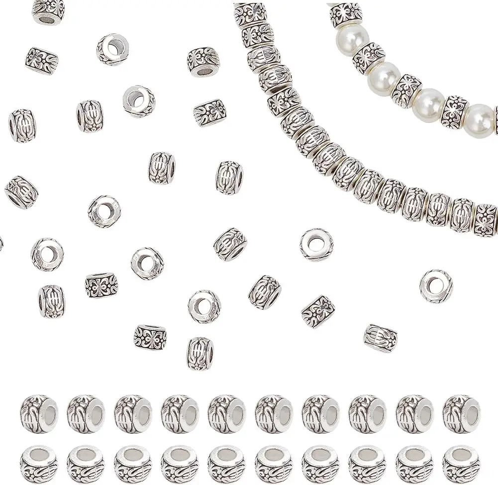 

PandaHall 100pcs Large Hole Spacer Beads 8mm Loose Beads Tibetan Alloy Antique Silver European Rondelle Spacers Beaded Garden De