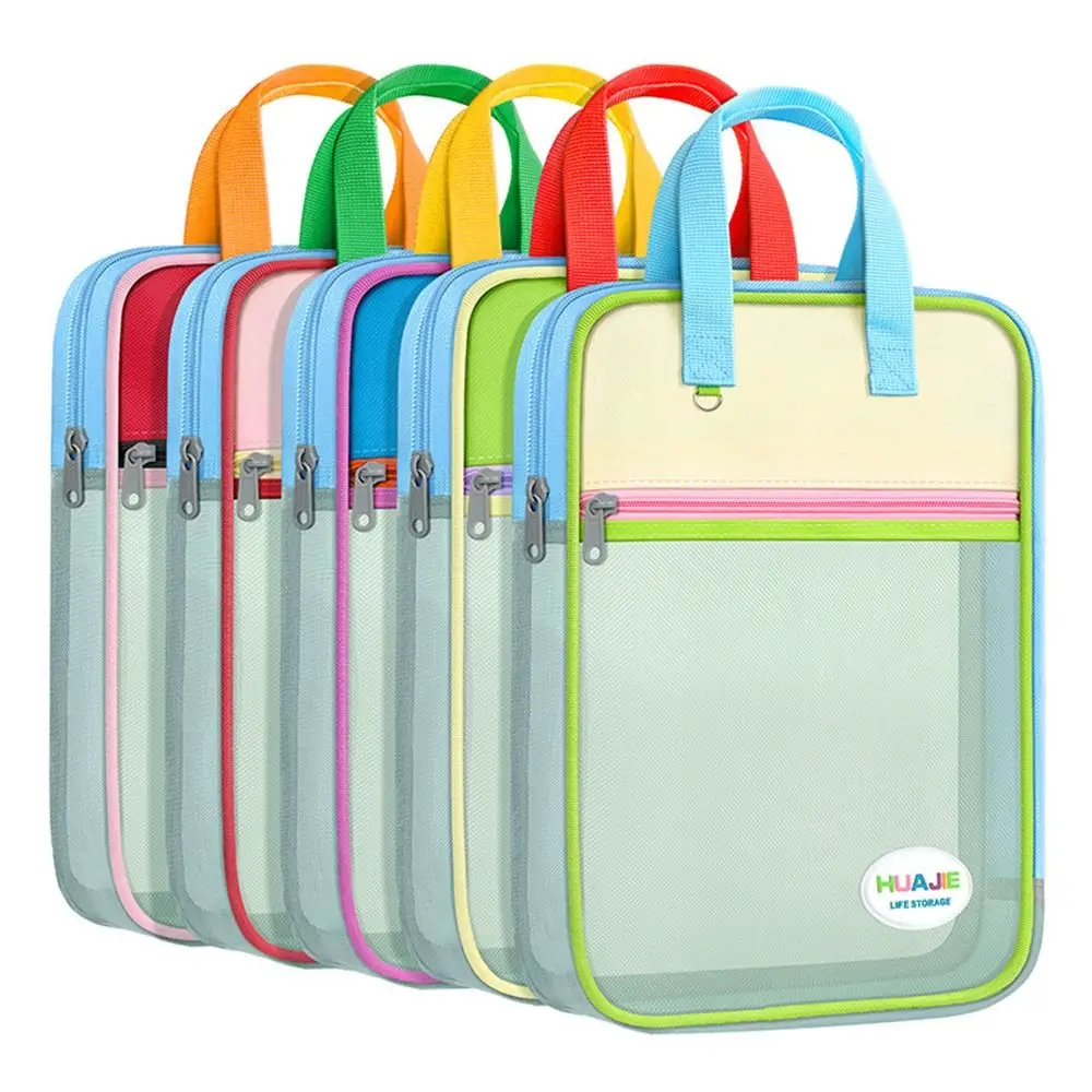 

Large Capacity L-shape Large Opening File Bag Transparent Handheld Mesh Folder Tutoring Bag School Office