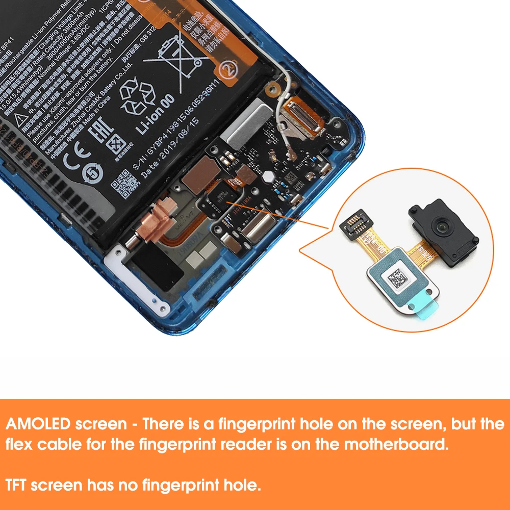 6.39\'\' Super AMOLED Display Screen with Fingerprint for Xiaomi Mi 9 Mi9 M1902F1G Lcd Display Touch Screen Digitizer Replacement