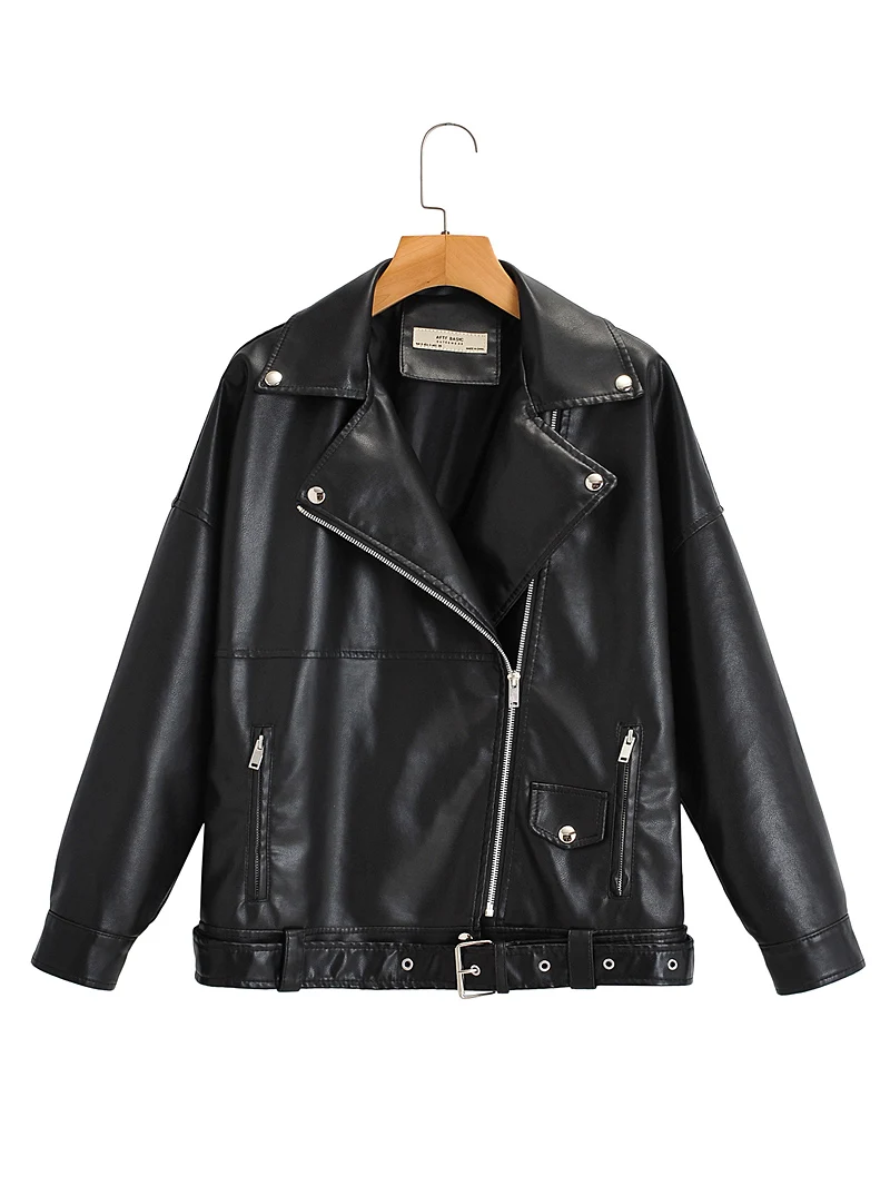 

HOT Brand New Autumn Women Faux Leather Jacket Casual Loose Soft Pu Motorcycle Punk Leather Coat Female Zipper Rivet Outerwear