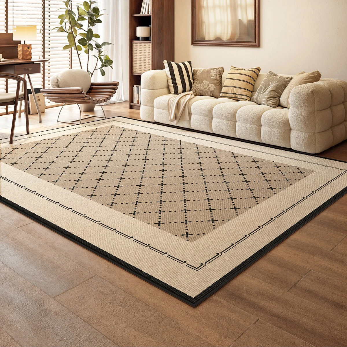

Vintage Light Luxury Rugs Living Room Big Size Floor Mats Bedroom Bedside Carpet Loop Pile TPR Soft Short Plush Rug שטיח לסלון