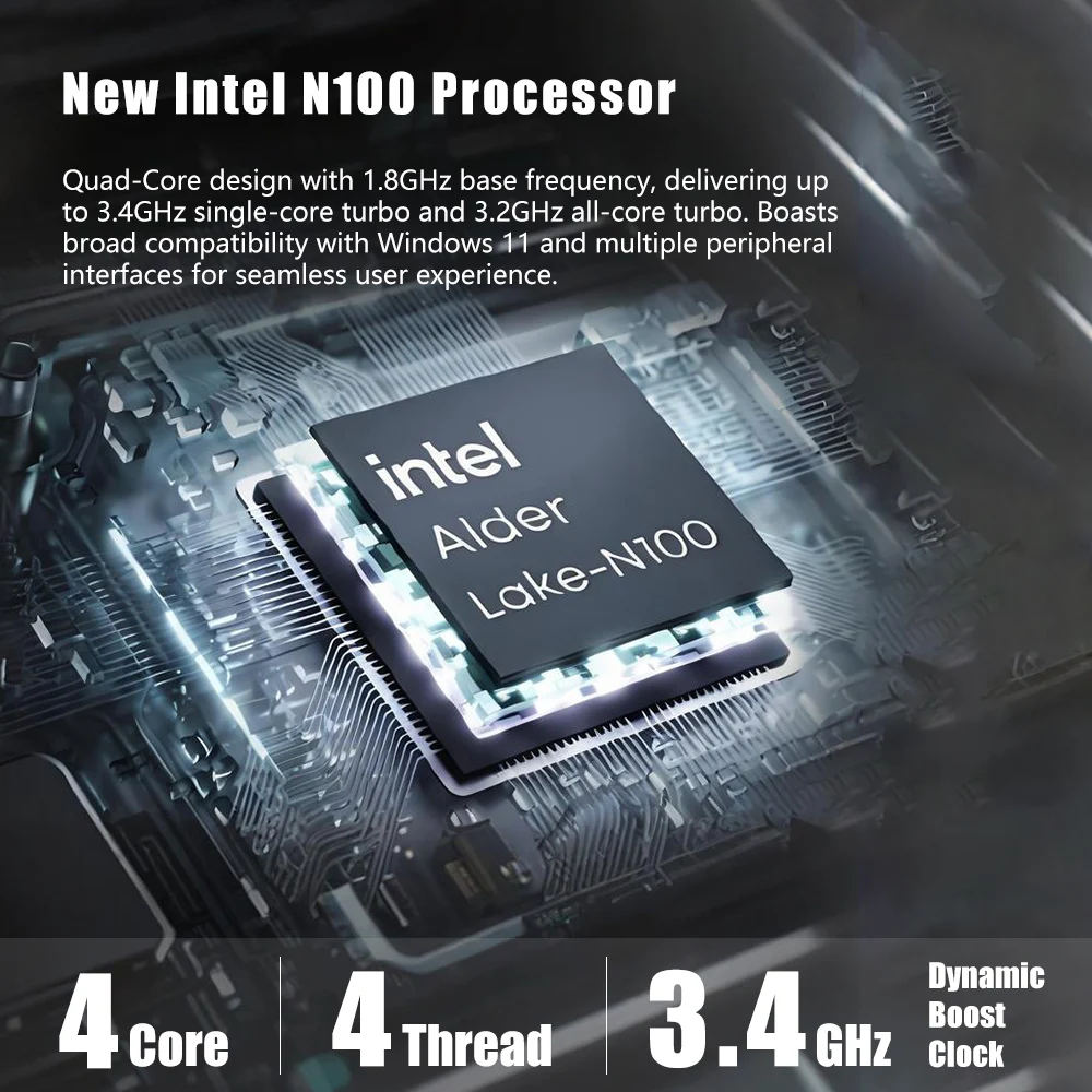 Mini PC Intel N100 DDR4 16GB RAM 512GB ROM PCIe M.2 SSD WiFi 5 BT5.0 Desktop Computer Support Windows 11 Pro Mini Pc Office Work