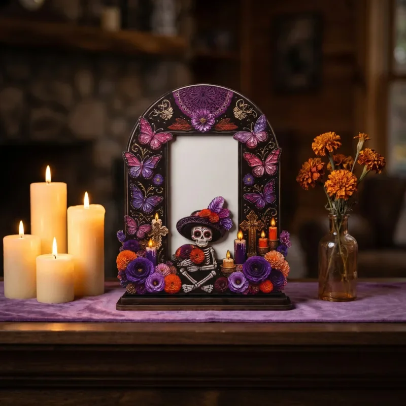 16x20cm Wooden Photo Frame Day Of Dead Picture Frame Skull Flower Desktop Memorial Album Festival Home Room Decor Gift