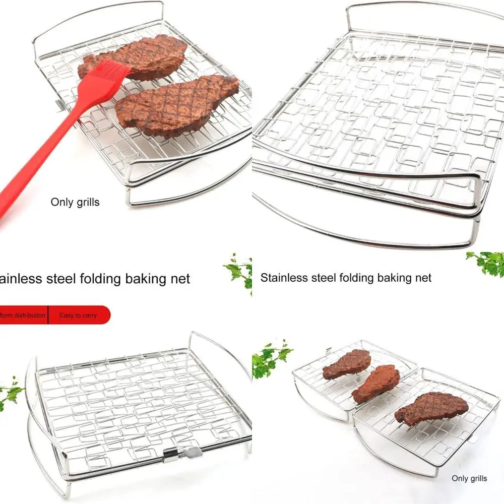 

Bbq Tool Grilling Basket Basting Meat Mat Easy Clean Stainless Steel Vegetables Outdoor Portable