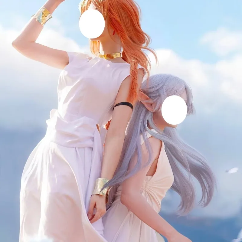 

Anime Flamme Frieren Cosplay Costume Withe Dress Wig with Accessories Role Play Outfit for Women Halloween Party Fashion