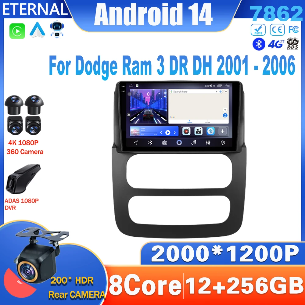 

Android 14 Car Radio For Dodge Ram 3 DR DH 2001 - 2006 Multimedia Video Player Navigation Carplay NO 2Din DVD Head Unit 4G WIFI