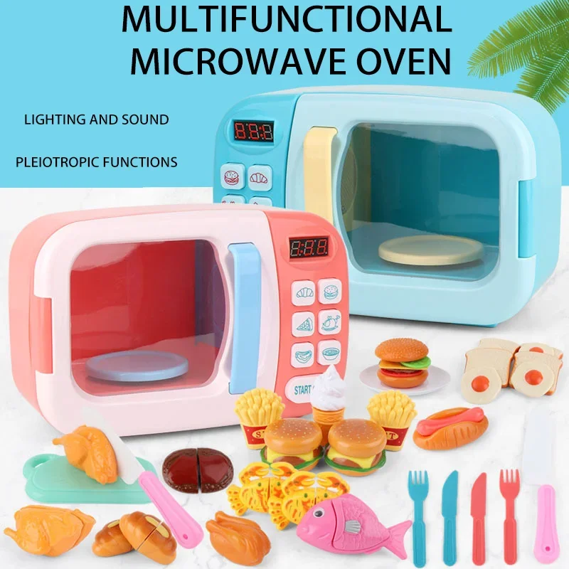 Microwave Toys Simulation Kid's Oven Kitchen Educational Toys Mini Kitchen Food Pretend Play Cutting Role Playing Girls Toys