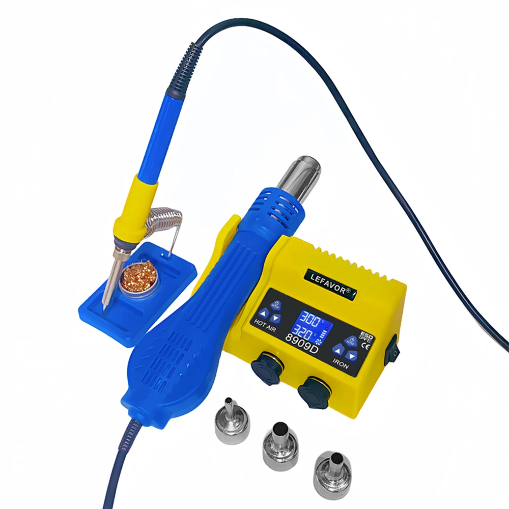 8909D 2 In 1 Digital Soldering Station , Soldering Iron + Hot Air Gun BGA SMD Welding Tool , Full Color LED Screen