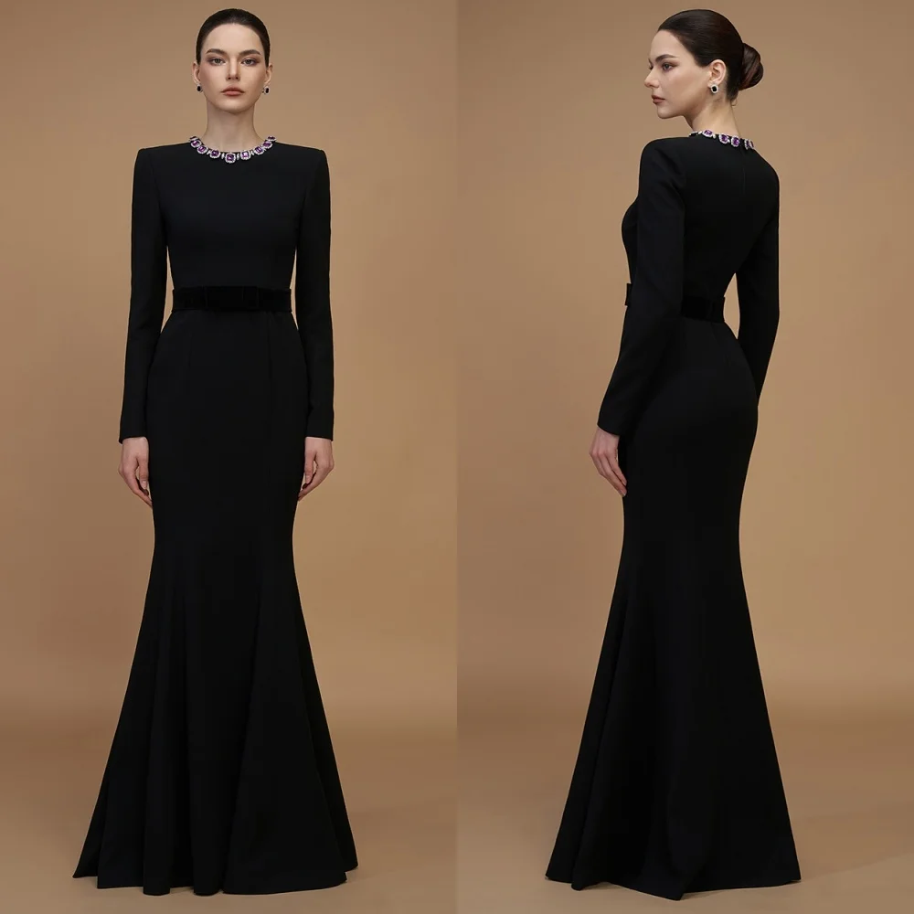 

Customized Modern Style Jersey Sequined Pleat Trumpet Jewel Long Dresses Bespoke Occasion Prom Matching Exquisite