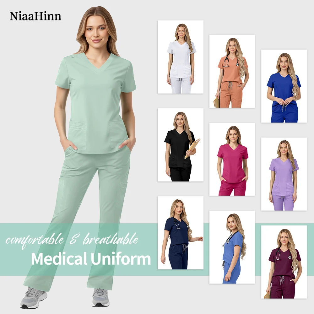 Niaahinn Krankenschwester Zubehör Haustier Krankenhaus Medizinische Uniform Peeling Set Chirurgie Uniformen Frauen Schönheit Arbeit Kleidung Zahnmedizin Arbeit Anzug