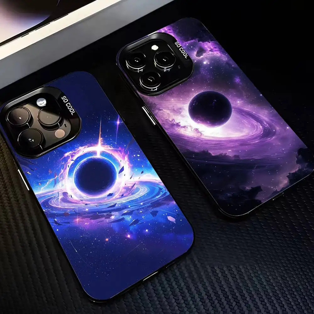 

Space Galaxy Universe Phone Case For iPhone17 16 15 14 13 12 Pro Max Grey Black Matte Laser Metallic Aurora Funda