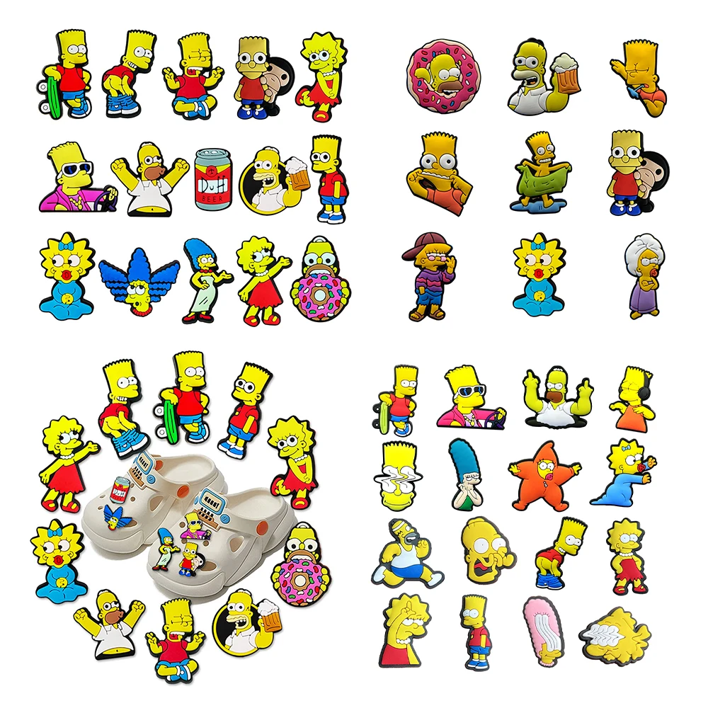 MINISO Cartoon Simpson Shoe Charm Shoes Accessories Decorations PVC Clog Sandal Buckle for Kids Party Xmas Gifts