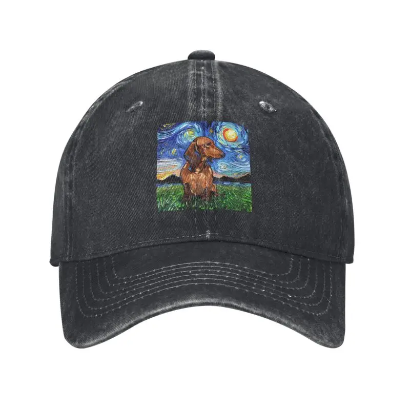 Custom Cotton Starry Night Dachshund Baseball Cap Sun Protection Women Men's Adjustable Badger Sausage Wiener Dog Dad Hat