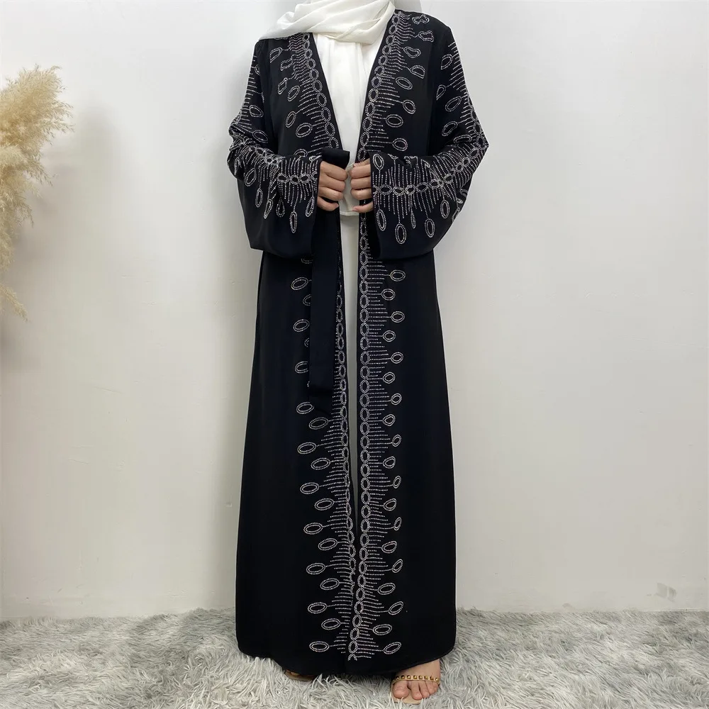 Dubai Diamonds Muslim Open Kimono Abayas Kebaya Eid Ramadan Women Dress Islam Clothing Kaftan Turkey Caftan Robe Arab Jalabiya