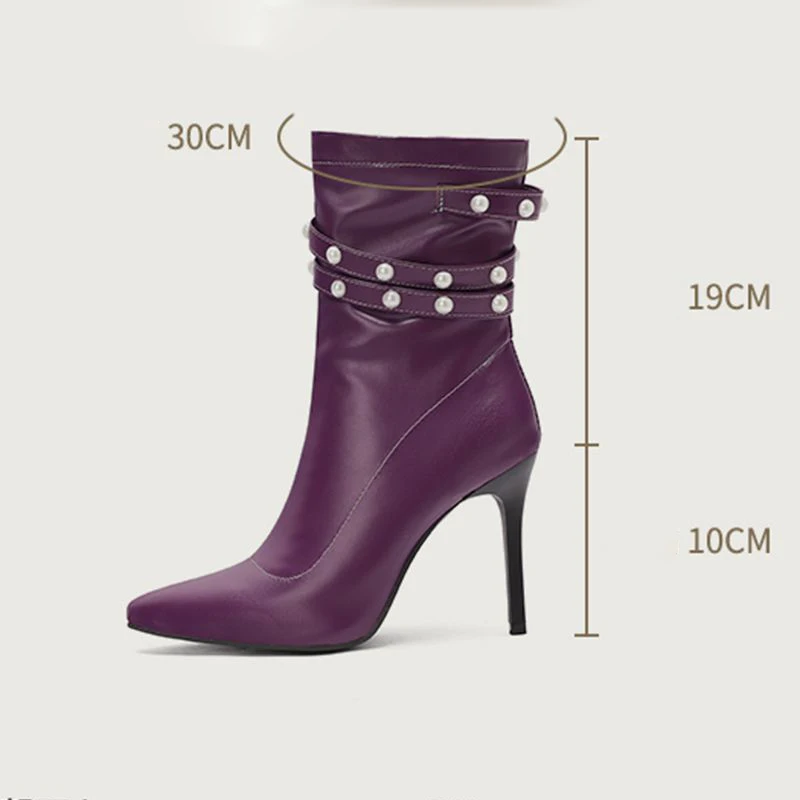 ORCHA LISA 2025 Designer Female Mid Calf Boots Pointed Toe 10cm High Heel Zipper String Beads Big Size 45 46 47 Fall Winter Bota