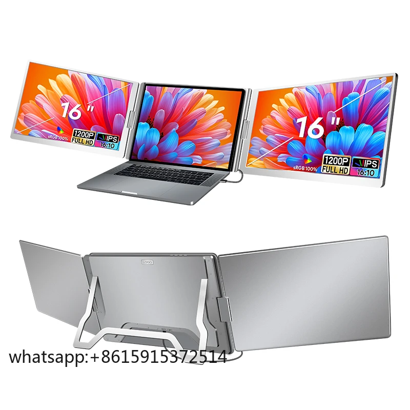 TLCRETE Tri Screen de 16 polegadas para laptop com telas Full HD IPS Monitor de computador para jogos para extensor de estação de trabalho para laptop móvel