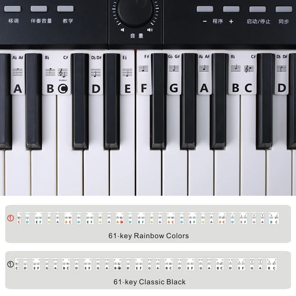 88/61 Keys Removable Silicone Piano Keyboard Guide Stickers Reusable Piano Key Note Labels Electronic Piano Beginners Accessory