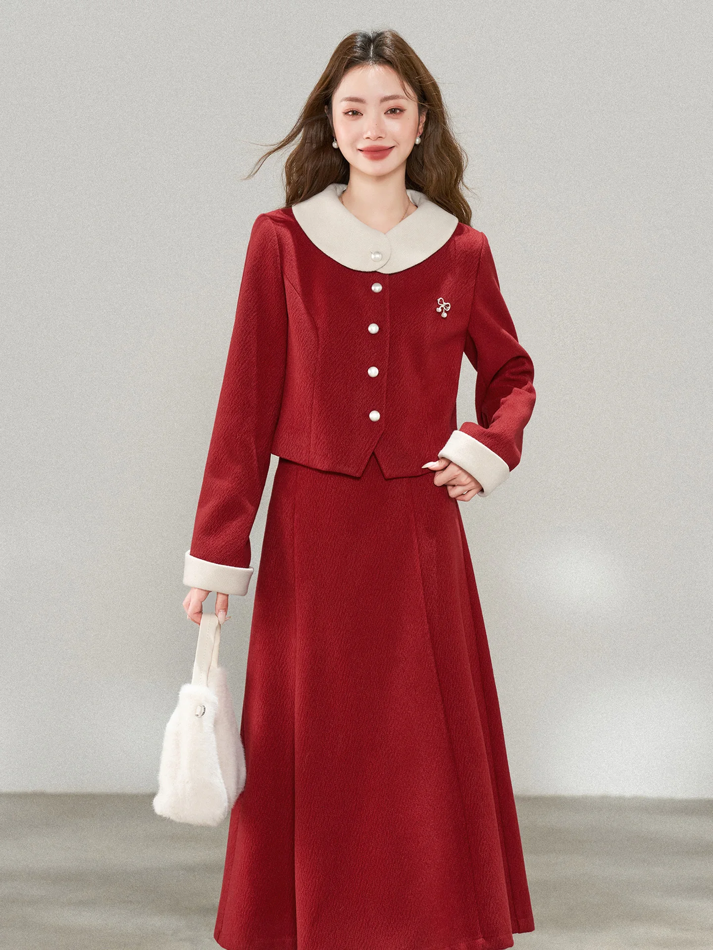 

Новогодний модный комплект из двух предметов: юбка и топ для женщин, юбка А-силуэта с высокой талией, длинный рукав, винтажный стиль