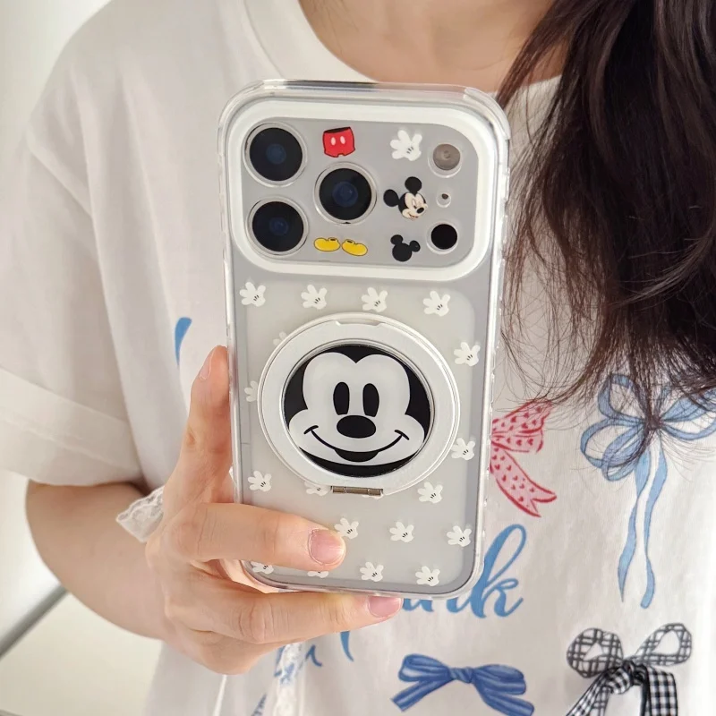 

Kawaii Cartoon Mickey Mouse Phone Case For iPhone 17 Pro 16 14 15 Pro Max Cover with Ring Stand Fashion Cute Protective Cases Fu